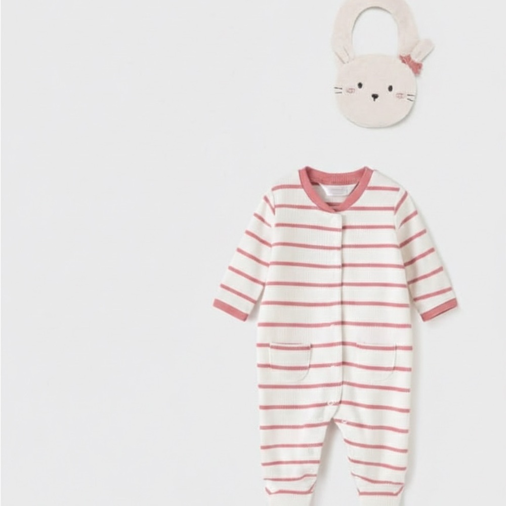 Mayoral Striped Pink and White Baby Footie